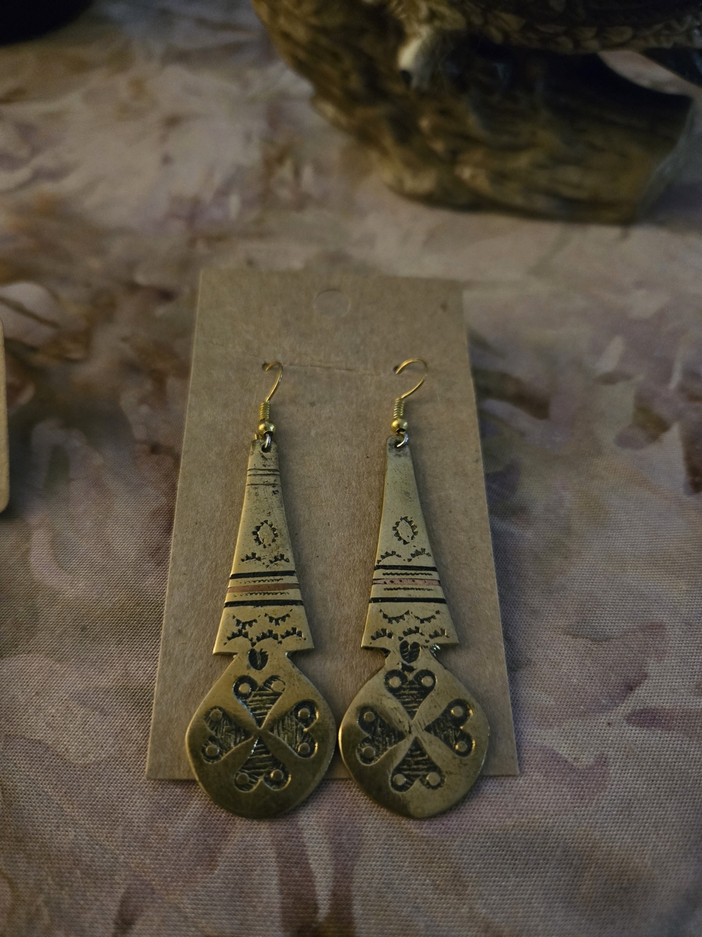 Vintage-Inspired Brass Drop Earrings - Gold Tone